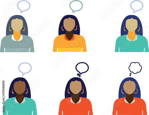 Editable Vector Illustration Representing Diverse Voices and Perspectives in a Visual Discussion with Modern Color Palette and Minimalist Clean Style.