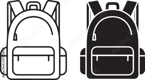 Student Backpack Icon in Outline and Solid Black Vector back-to-school season