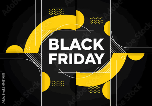 Bold Black Friday Sale Announcement with Modern Geometric Yellow Accents.