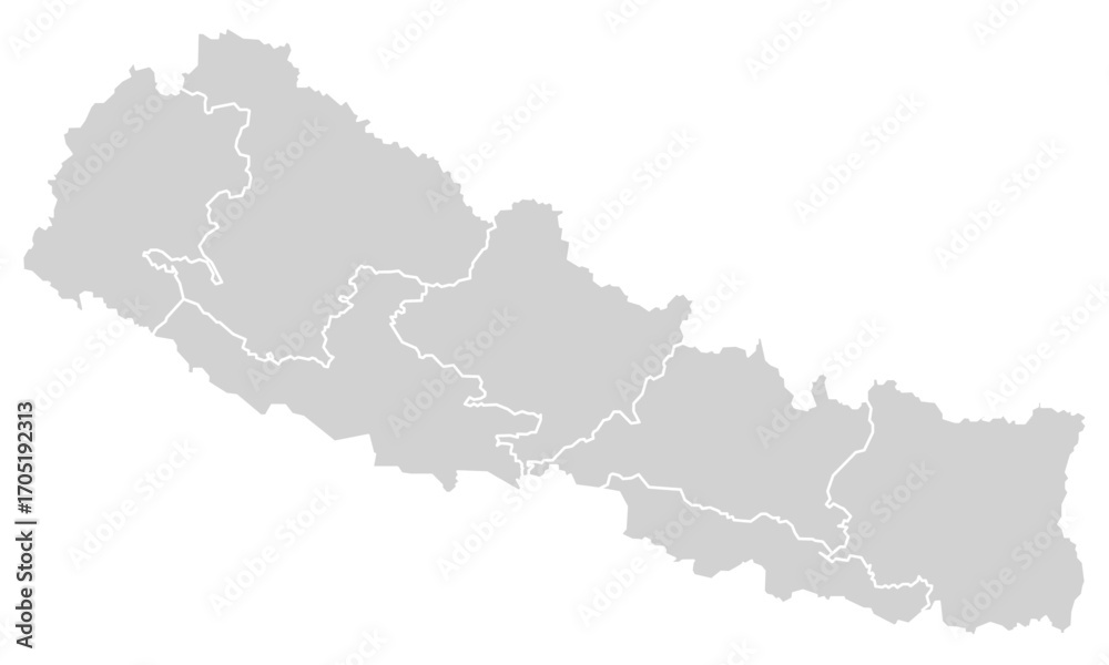 Fototapeta premium Grey with White Outline Nepal Map with District Borders Asian Country