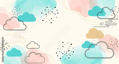 Pastel Clouds and Abstract Shapes - Whimsical Design with Soft Colors and Delicate Details.