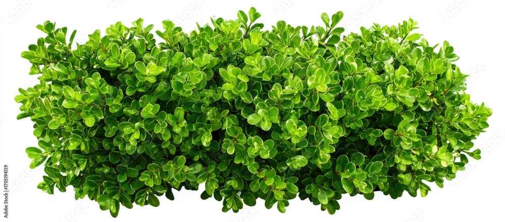Obraz premium Lush, vibrant green shrub, densely packed with small oval leaves, isolated on white background