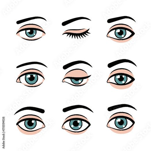 Collection of HandDrawn Eyes with Various Expressions and Styles.