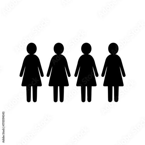 Four identical female figures standing side by side in a row