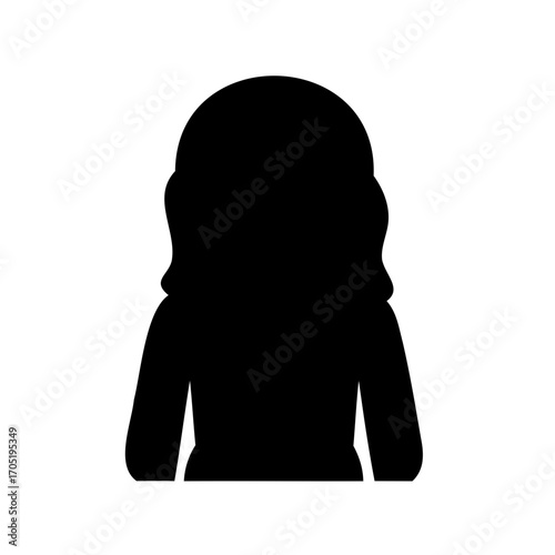 Silhouette of a woman with wavy hair, viewed from behind, on white