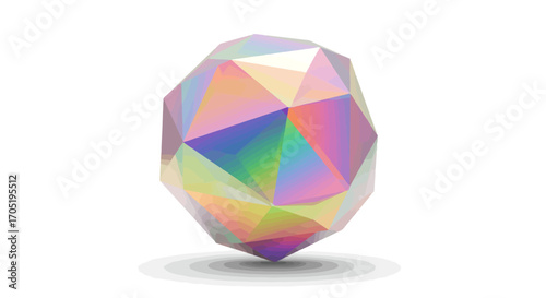 Rainbow iridescent gemstone multifaceted sphere.
