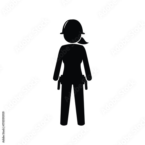 Silhouette of a Female Construction Worker Wearing Hard Hat with Tools