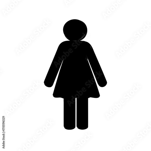 Simple Black and White Woman Icon Standing on a White Background