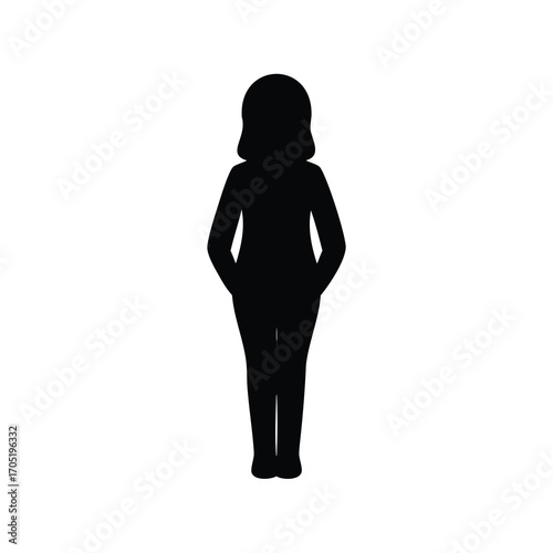 Silhouette of a woman standing with hands in her pockets and bob haircut