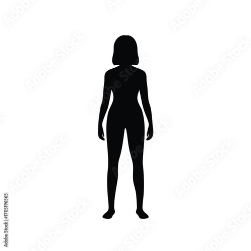 Full body silhouette of a woman standing upright with a bob hairstyle