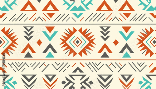 A repeating, geometric pattern featuring triangles, diamonds, and other shapes in a symmetrical design.