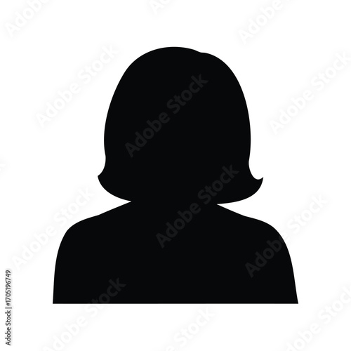 Black silhouette of a person with a short bob haircut on white