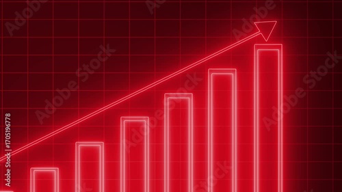 Neon Business Chart Animation with Bar Graph and Digital HUD Interface, Neon Glowing Bar Chart with Upward Trend