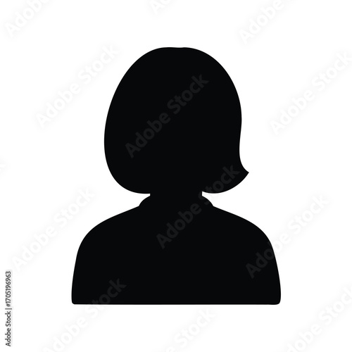 Female Silhouette with Short Hair Cut Isolated on White Background