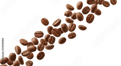 Roasted Coffee Beans Falling in Air.