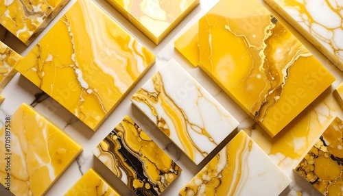 Abstract squares of yellow and white marble effect