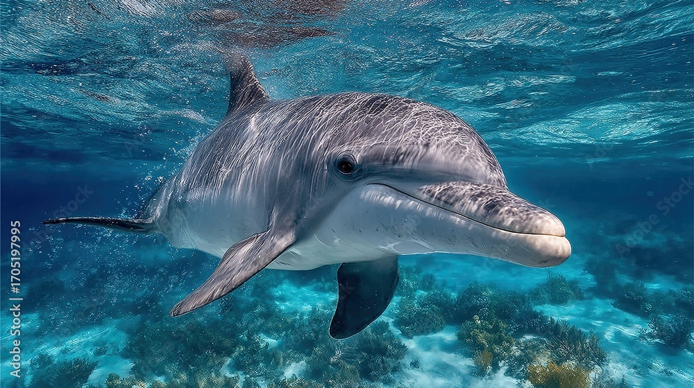 Fototapeta premium Dolphin portrait looking at you from the ocean