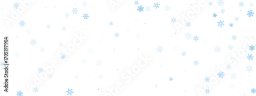 New Year snowflake background. Cold ice falling flake ornament. White frosty border with crystal star pattern. Holiday decor texture for seasonal banner. Vector illustration.