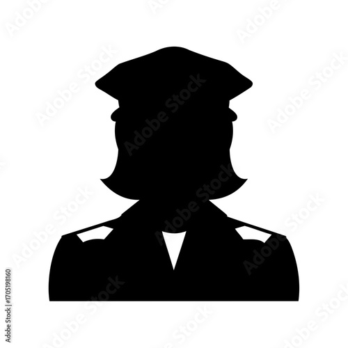 Silhouette of a woman in uniform with a peaked cap, professional attire
