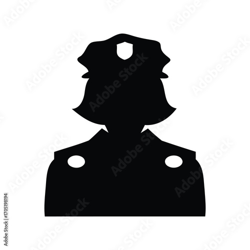 Silhouette of a female officer wearing a police hat and uniform