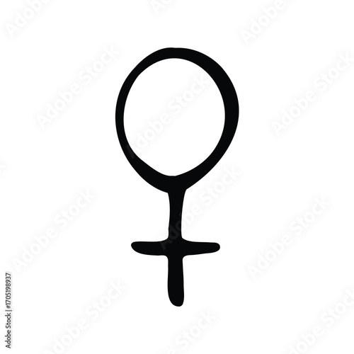Stylized single line drawing of a female gender symbol in black