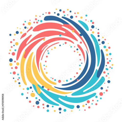 A dynamic icon of colorful splashes and dots forming a swirling vortex, perfect for websites or blogs about creativity, innovation, or abstract concepts. The icon has a modern, flat illustration style