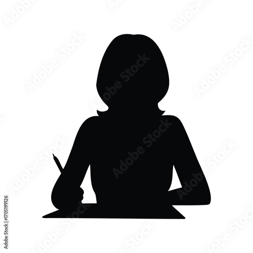 Silhouette of a Woman Writing or Drawing at a Table Illustration