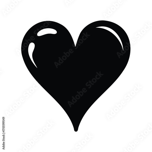Shiny black heart symbol on a white background representing love