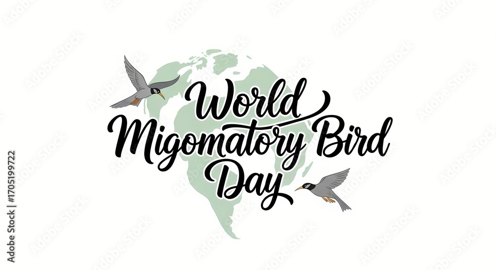 Obraz premium World migratory bird day celebration design featuring flying birds and earth illustration for awareness campaigns