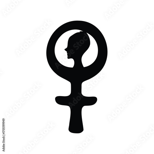 Black symbol combining a female gender sign and a female silhouette