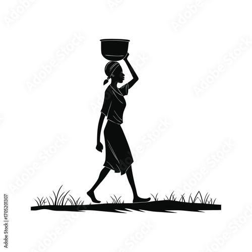 Black illustration of a man with a gun silhouette, also a fashion woman shopping