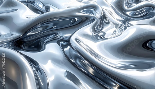 Wallpaper Mural A striking abstract background of liquid chrome waves. Metallic reflections and molten silver textures flow seamlessly, creating a bold futuristic and glossy design perfect for modern creative use. Torontodigital.ca