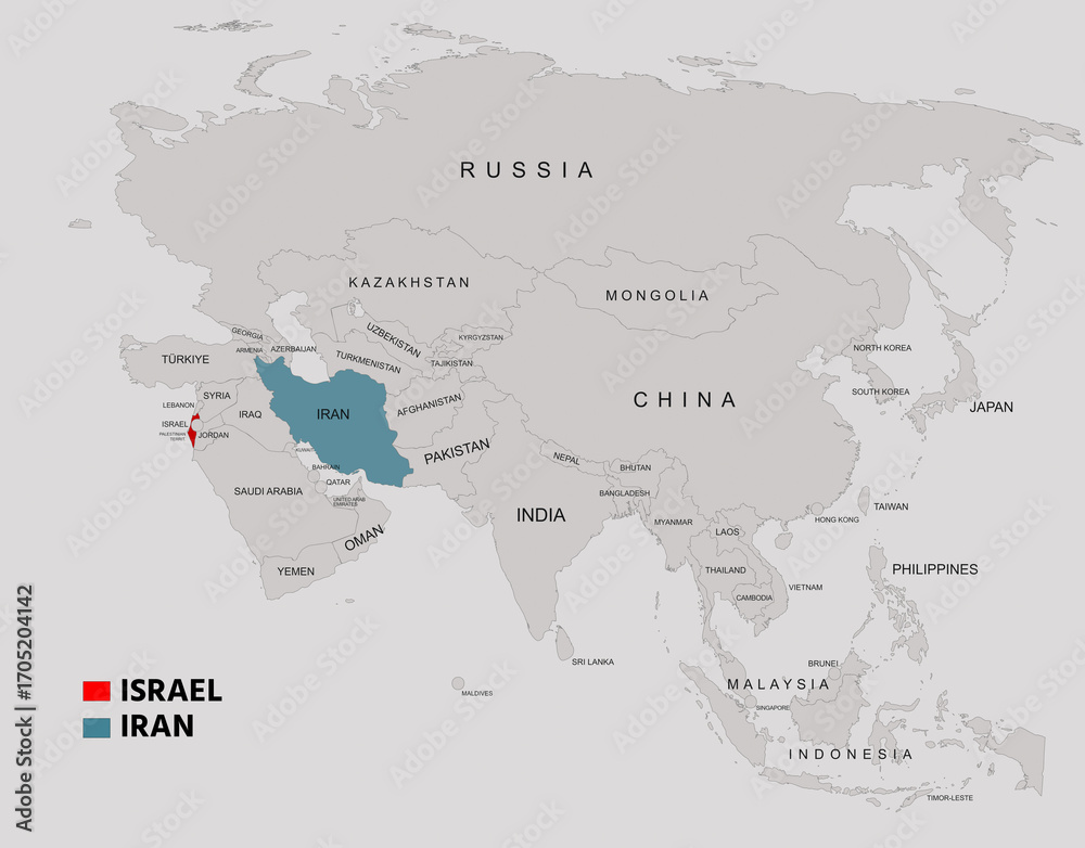Fototapeta premium Israel and Iran Country Map with Borders Geographic Overview Illustration