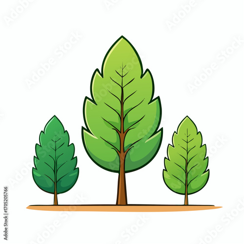 Stylized cartoon graphic of a trio of lush green trees, symbolizing a forest, ecology, and natural harmony