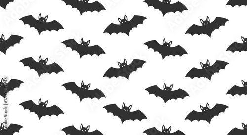 Seamless pattern of bats, ideal for Halloween-themed designs, fabric prints, wrapping paper, and spooky party decorations
