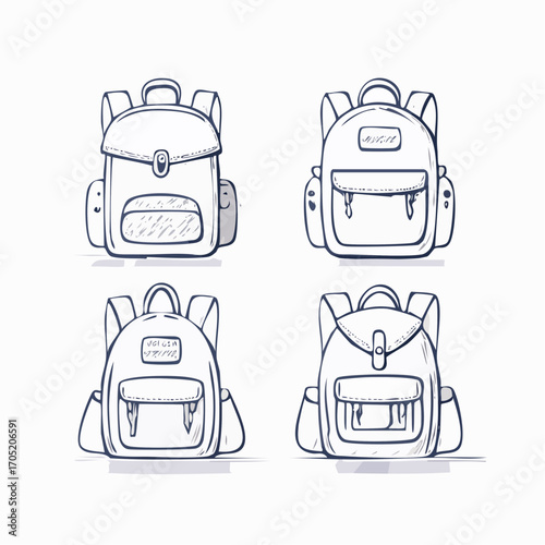 Set of Vector Backpacks A Collection of Hand-Drawn Illustrations for Education and Travel