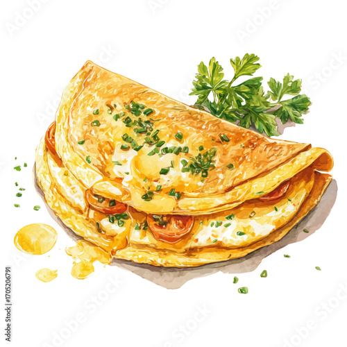 Omelette, watercolor vector, isolated on a white background.