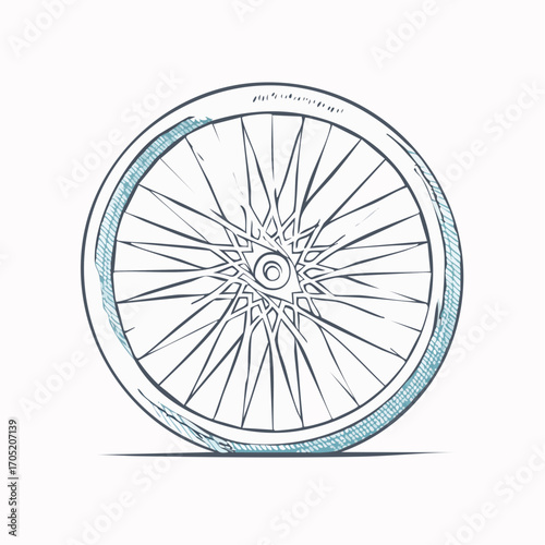 Illustration of a bicycle wheel, perfect for use in designs related to transportation, cycling, and mechanics