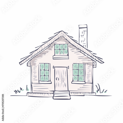 Charming Cottage Illustration Hand-Drawn Sketch of a Quaint House