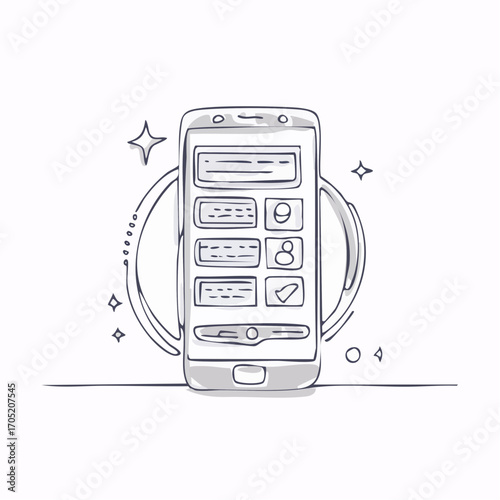 Smartphone app interface design UI elements, user experience, mobile application, digital screen, online