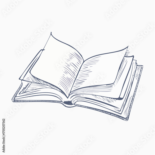 Open book illustration with detailed sketch, perfect for reading, literature, and educational content