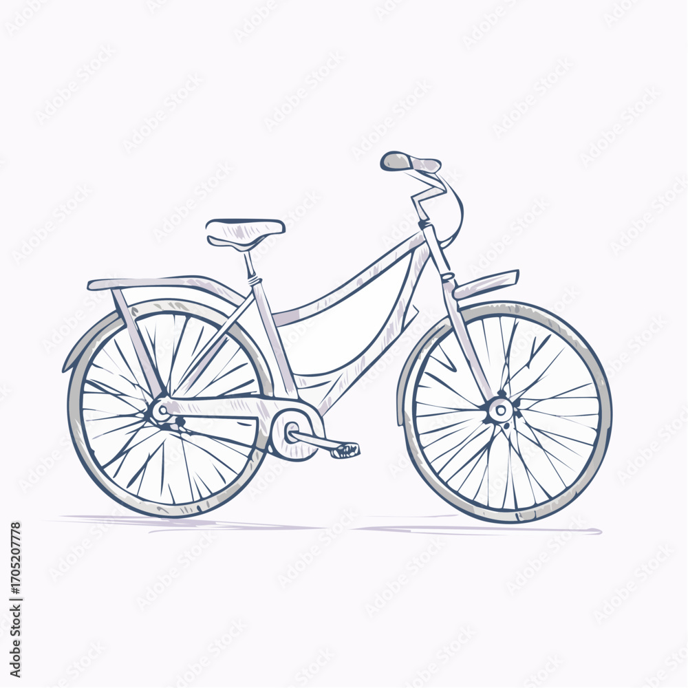 Fototapeta premium Hand-drawn sketch depicting a classic bicycle in a minimalist style, ideal for illustrating sustainable urban transport, leisure cycling, or an active, healthy lifestyle