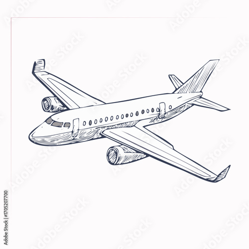 Detailed Sketch of an Airplane in Flight, Perfect for Travel and Aviation Projects