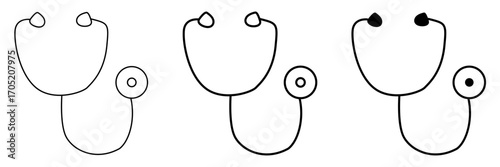 simple stethoscope icons isolated on transparent background, black medical equipment outline illustration, doctor healthcare diagnostic tool vector design pack