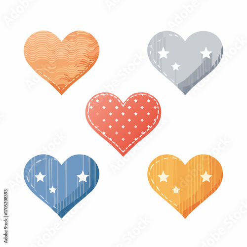 Set of five colorful heart illustrations, perfect for Valentines Day, adding a touch of love and charm