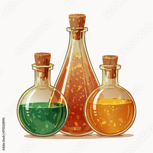 Magical Elixir Bottles Filled With Glowing Liquids - A Mystical Potion Collection