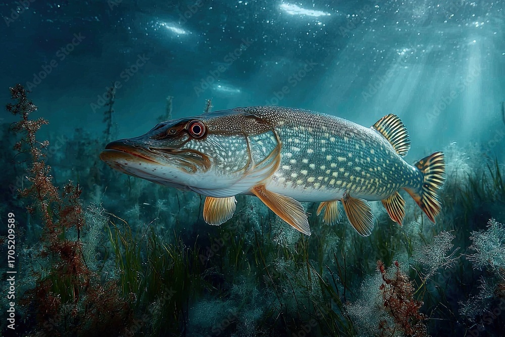 Fototapeta premium sturgeon gracefully glides through clear water