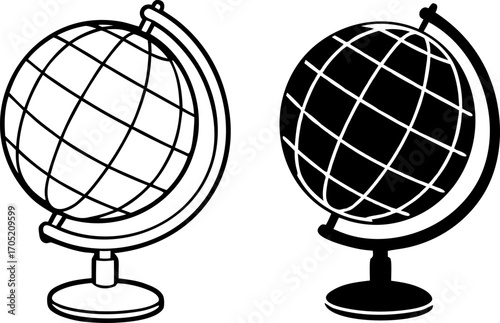 Rotating world globe Icon in Outline and Solid Black Vector for education, geography, classroom learning