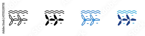 Tidal Power Multiple Style Icon Design Vector - Tidal and wave energy projects harnessing ocean currents to produce clean renewable power