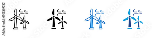 Wind Turbines Multiple Style Icon Design Vector - Offshore wind turbines capturing wind power to produce clean and sustainable renewable electricity